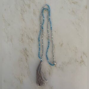 Turquoise Gemstone and Crystal "Opera"-Length Necklace (21")